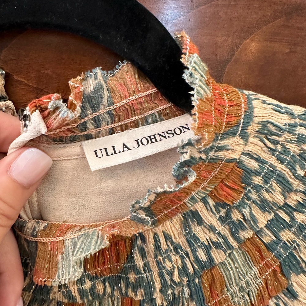 Ulla Johnson chiffon Ikat print lurex top. - Picture 4 of 5